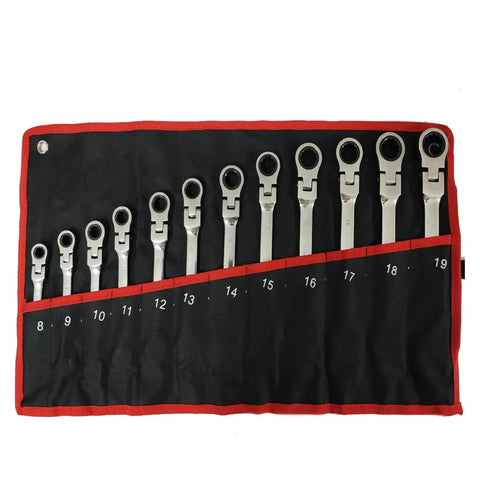 Ratchet Spanner Set With Multitool Keys For Quick Car Repairs, Beefy Pro Grade Combination Wrench Tool Kit laid out in case