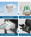 Comparison of new small size and low resistance DB9 Breakout Solderless Connector Kit For RS232 with old connector.