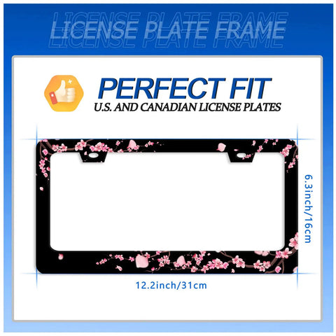 Dope Floral Pink License Plate Frame Stainless Steel With Screws Fits Standard US Plates 12.3 X 6.3 Inches Cherry Blossom Design