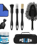 8 Piece Car Detailing Kit With Boar Hair Brushes Ultra Soft Duster Microfiber Cloths Reusable 160g Cleaning Gel Organizer