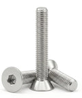 M5 X 10mm Flat Head Hex Socket Cap Screws 25 Pack Includes Allen Wrench 304 Stainless Steel showing fully threaded bolts