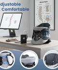 Sick Of Neck Pain? This Adjustable Cervical Traction Device With Built Air Pump on office desk with air pump and spine chart.