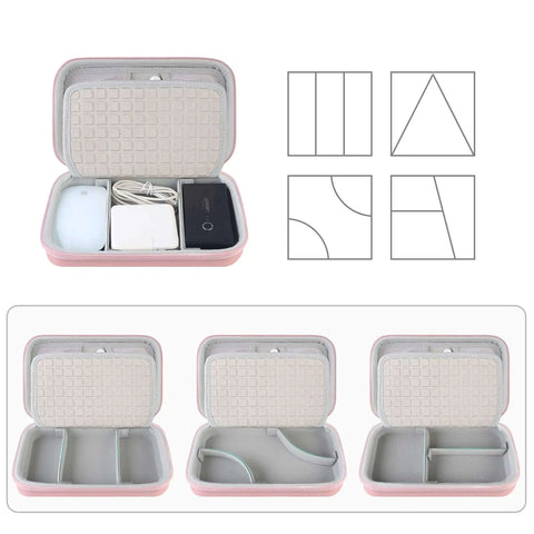Rock Solid Hard Shell Travel Electronics Organizer Case With Hefty Pockets And Snag Free Elastic Webbing for cables and chargers, open with accessories.