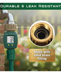 Brass Water Flow Meter for Outdoor Hoses and Lawn Sprinklers showing LCD and brass connector, tracks gallons used to 0.1 gal