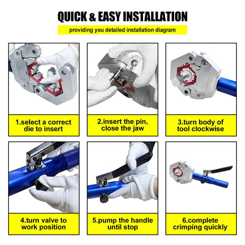 Hydraulic AC Hose Crimper Kit With 7 Die Set Manual Handheld Tool For Auto AC Line Repair installation steps diagram