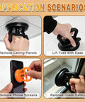 Application scenarios of Dent Puller Kit 3 Pack With One Large Black Suction Cup And Two Small Orange Cups for versatile material handling.
