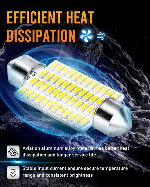 Xenon White LED Car Interior Bulbs 570 Lumens Each, 3.8W, 6500K, Pack of 2, aluminum alloy, efficient heat dissipation