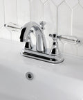 4 Inch Centerset Lavatory Faucet With Brass Pop Up Drain, Brushed Nickel Finish, Four And Three Quarters Inch Spout Reach, Modern Bathroom Upgrade
