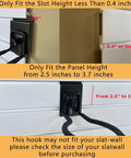 Adjustable Slatwall Weedeater And String Trimmer Hanger With Lockable Feature, shown fitting slatwall slot and panel dimensions.