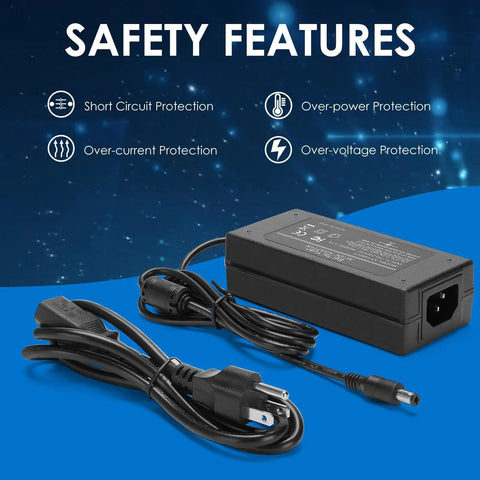 48V 1.25A 60W Power Supply Adapter For PoE Gear, Compatible With ProSafe GS108PE Switches And PoE Injectors, 100V-240V Input, DC 48V 1.25A Output, 5.5mm x 2.5mm Or 5.5mm x 2.1mm Plug with safety features and power cord