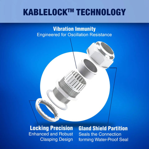 KableLock NPT Cable Glands Kit 25 Pcs 1/4 To 1-1/4 Inch Gray Nylon Cord Grip Strain Relief Adjustable Locknut Grips IP68 Waterproof Heavy Duty Fittings For Marine Industrial Auto