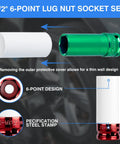 One Half Drive Deep Metric Impact Socket Set Featuring 17 19 21 22 Millimeter Heads For Wheel Lug Nuts And Tire Work Heavy Duty Shop Gear with 6-point design.