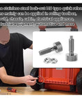 Two Pack M6 Retractable Indexing Plunger Pins With A Sweet Knurled Handle And Heavy Duty Spring Lock Mechanism, shown being used in a toolbox.