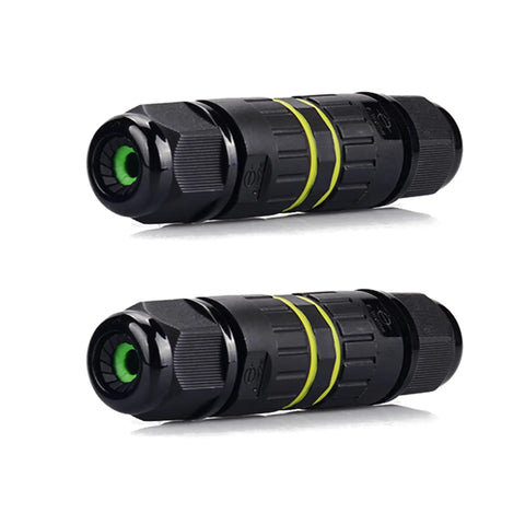 IP68 Outdoor Junction Box 2-Way 2-Pin Waterproof Cable Connector For 3.5-7mm Wires M16 PA66 Housing Dual Pack Black close-up