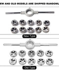 Premium 10 Piece Thread Tap And Die Set With Heat Treated 60 HRC Steel Cutters Perfect For Auto Repair And DIY Projects Includes 25mm Wrench To Restore Damaged Bolts And Create Smooth External Threads Effortlessly., M6-M12 dies and 25mm wrench shown, new and old types