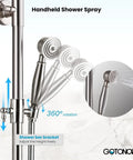 Brushed Nickel Shower Faucet Set With 8 Inch Rain Shower Head Handheld Spray Double Lever Handles Tub Spout 3 Function Diverter Wall Mount Bathroom Fixture All in One Premium Brass Construction handheld spray with adjustable bracket