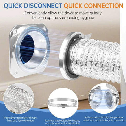 Magnetic Dryer Vent Connector Kit with Quick Connect and Airtight Seal DV180 showing aluminum duct and clamps.