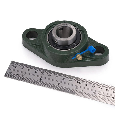 Two Pack UCFL205-14 Pillow Block Bearing Set With 0.875 Inch Bore, Flange Mounted, Chrome Steel on ruler measurement