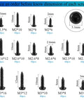Dimensional overview of 760 Pcs Heavy Duty Torx Star Drive Pan Head Self Tapping Wood Screws Black Carbon Steel M2 M2.3 M2.6 M3.