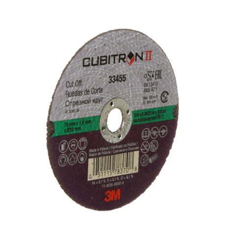 Cubitron II Cut Off Wheel 3 Inch Diameter 0.0625 Inch Thick With Three Eighths Inch Arbor 5 Pack High Performance