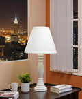 White Empire Lamp Shade With Brass Spider Fitter for Harp Attachment, 7 in Top x 13 in Bottom, in living room setting