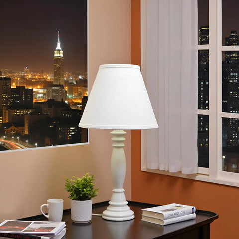 White Empire Lamp Shade With Brass Spider Fitter for Harp Attachment, 7 in Top x 13 in Bottom, in living room setting