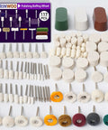 Polishing Bits and Buffing Wheels Kit for Rotary Tool With 114 Piece Set and One Eighth Inch Shank on display
