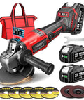 Cordless 4-1/2 Inch Angle Grinder With 21V Brushless Motor Includes 2x4.0Ah Batteries Adjustable 3-Speed With LED Built For Metal Cutting Grinding Rust Removal No Cord Hassle Power And Portability with accessories