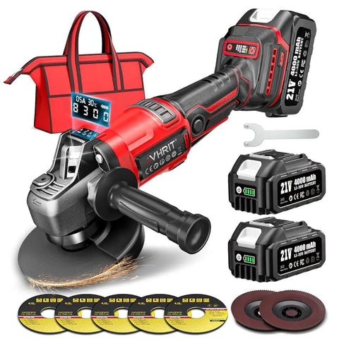 Cordless 4-1/2 Inch Angle Grinder With 21V Brushless Motor Includes 2x4.0Ah Batteries Adjustable 3-Speed With LED Built For Metal Cutting Grinding Rust Removal No Cord Hassle Power And Portability with accessories