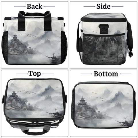Insulated Picnic Backpack Lunch Bag For Women And Men Spacious 12x8.7x10 Inch Cooler Tote with scenic mountain design