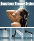 3 Functions Shower System featuring Matte Black 12 Inch Rainfall Shower System With Shower Head Handheld Sprayer Tub Filler And Wall Mount Mixer