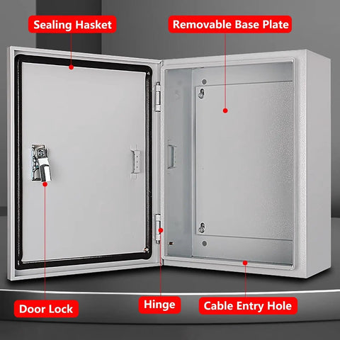 Built Tough Outdoor Electrical Junction Box Weatherproof Enclosure With Dustproof Seal Safety Locks And Mounting Plates Large 39x31x8 Inch Outdoor Equipment Case For Rugged Outdoor Installations open door showing gasket and removable base plate