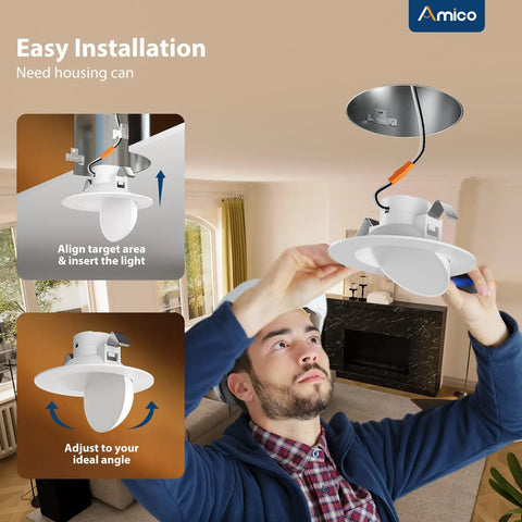 Top Tier 6 Inch Adjustable Gimbal Recessed Ceiling Lights 5CCT Dimmable LED Retrofit Kit 1200 Lumens 90 Degree Tilt 6 Pack Glides Smooth For Serious Home Glow Up Builds