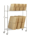 No Sweat Setup Heavy Duty Wire Cart Smooth Rolling 2 Tier Cardboard Box Storage Rack with stacked cardboard boxes.