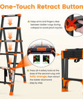 Aluminum Telescoping A-Frame Ladder With One-Button Retraction, Portable Adjustable Extension Ladder, folding demonstration.