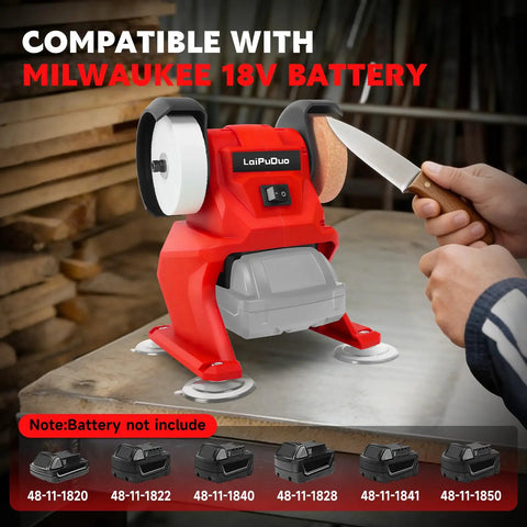 The No Fuss Cordless Mini Bench Grinder Polisher With Dual Grinding Wheels Rocking At 5500 Rpm for knife sharpening.