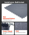 Interlocking Garage Floor Tiles 16 Pack, Diamond Plate Texture Non Slip PVC Floor Mats, 20.2x20.2x0.2 Inches, Graphite Gray, Quiet, Durable, DIY Friendly, Easy Install for Garages, Workshops, and Warehouses. 5 mm PVC tile with diamond texture