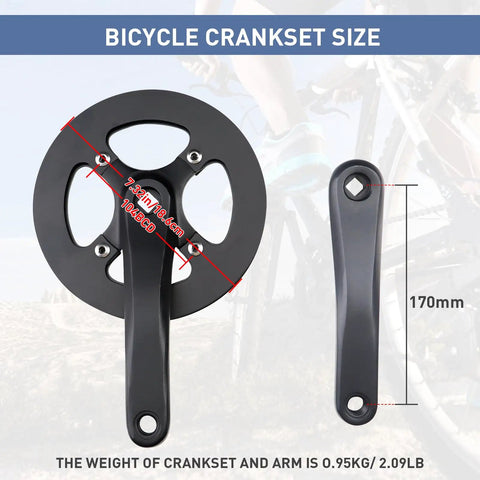 42T Alloy Crankset With Aluminum Double Chain Cover For E Bikes And Folding Bicycles, 170Mm Arm, Single Speed Compatible
