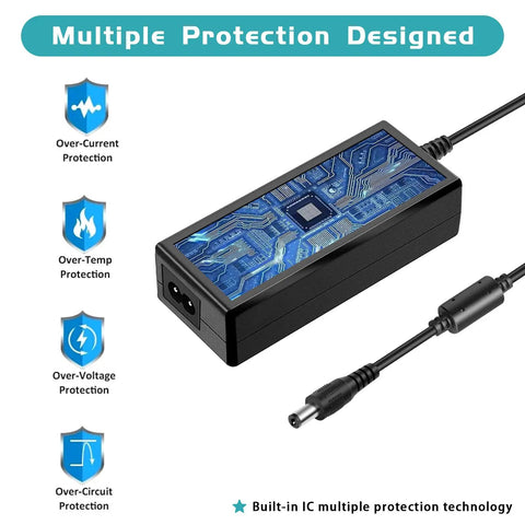 12V 5A Security Camera Power Supply With 8 Way Splitter Cable, showing multiple protection design and adapter features.