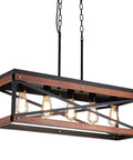 Dope Industrial Rustic Wood And Metal Linear Pendant Chandelier With Five Lights For Kitchen Island Dining Room And Living Room Black Finish Sloped Ceiling Ready Includes 65 Inch Adjustable Chain, showcasing industrial design elements.