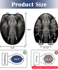 Elongated Monochrome portrait elephant Toilet Seat dimensions displayed, showing length 18.5 inches and width measurements.