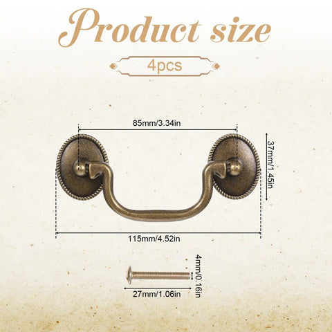 Dimensions of 4 Pcs Antique Bronze Drop Bail Drawer Pulls Vintage Vibes For Cabinets Closets And Furniture with screws