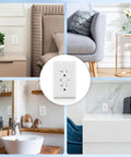 100 Pack GfcI Outlets 20 Amp Self Test Gfi Receptacles With Wall Plates in various home settings, including kitchen and bathroom.