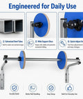 Heavy Duty Wall Mount Bubble Wrap Roll Dispenser Stand with galvanized steel tubes and wide support discs for stable use.
