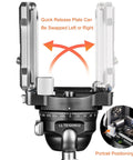 Auto Locking Quick Release Plate With Universal Tripod Base for Sliders and Vertical Filming, rock-solid stability, QF 60 black.