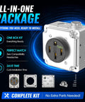 Slick Wall Mount Nema 14-50 Outlet With Surface Mount Box Kit For Smooth Level 2 Ev Charging, 50 Amp Plug And Play 240V Receptacle Perfect For Garage Wiring And Rv Hookups, Etl Tested Black with installation components.