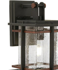 Outdoor Wall Light With A Dope Black And Copper Finish, 11.25 Inches High, 6.5 Inches Wide, Extends 7.75 Inches From Wall, Glass Panels, San Marcos Style Exterior Lighting For Porch Or Front Entry
