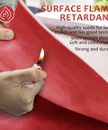 Red Micro Suede Headliner Fabric With Foam Backing And Flame Retardant For Car being flame tested, showing durability.