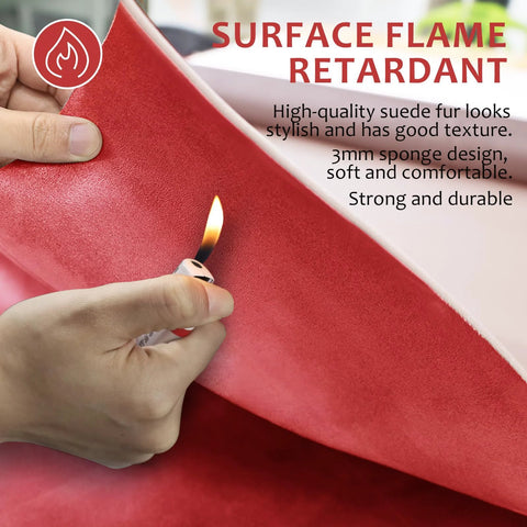 Red Micro Suede Headliner Fabric With Foam Backing And Flame Retardant For Car being flame tested, showing durability.