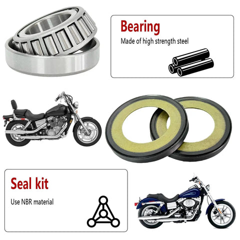 Steering Stem Bearing Seal Kit Fits FX FXWG FXST FLST XL FXR VRod And Most V Twin Touring Softail Dyna Sportster Models 1984-2016